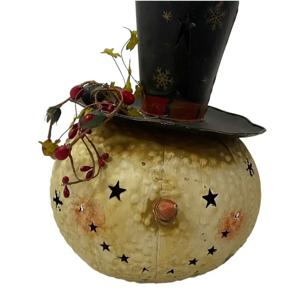 Vintage Lighted Snowman Holiday Christmas Winter Candle Holder Metal Headlamp